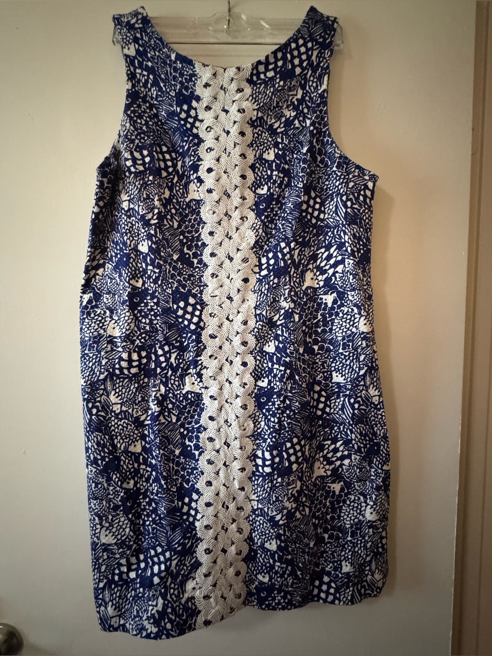 Lilly Pulitzer Navy and White Sleeveless Shift Dress with Crochet Panel